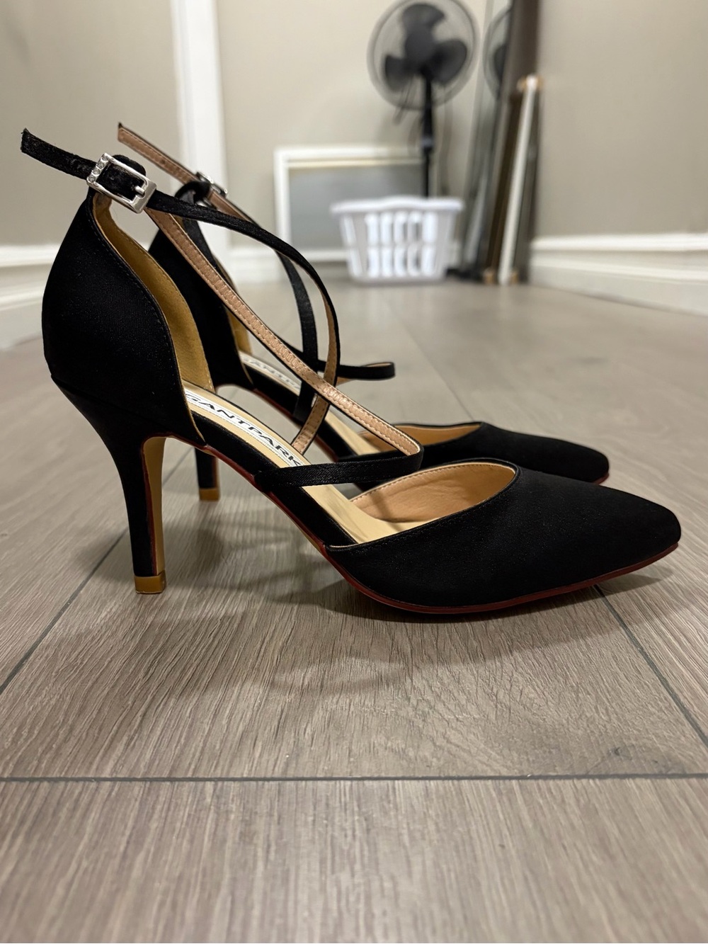 Classic Black Pointed-Toe Cross-Strap Heels
